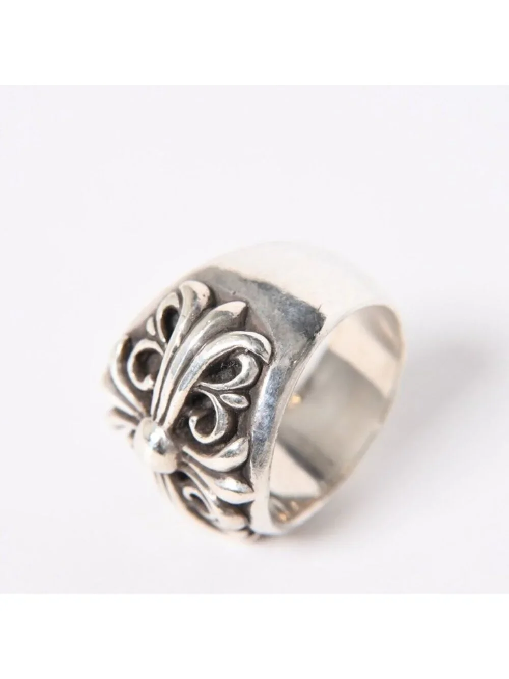 Chrome Hearts Keeper Ring Floral Arabesque Pattern 925 Sterling Silver